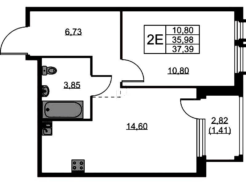 1-комнатная квартира 37.49 м², 8/15 эт., ЖК «GloraX Парголово»